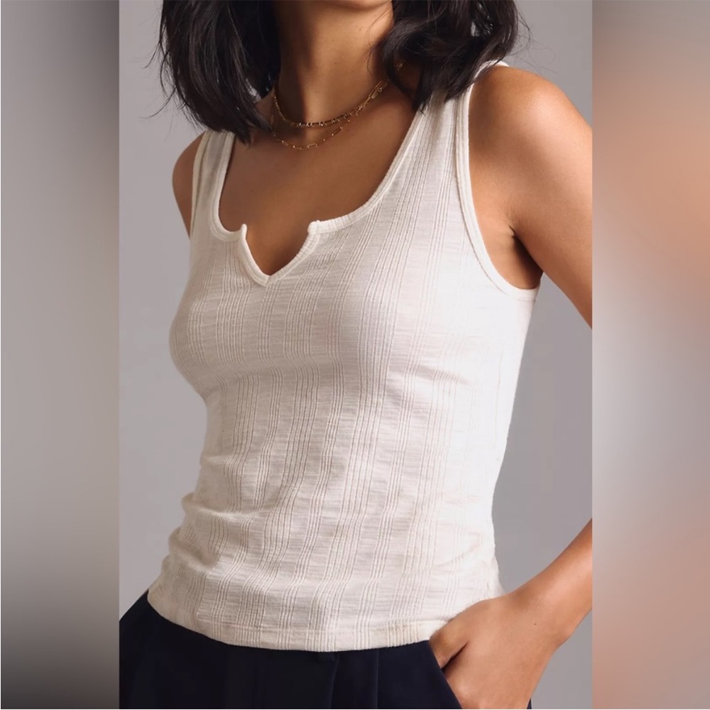 Pilcro Anthropologie Sadie Notched Tank Off White XL